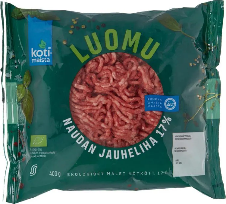 Kotimaista 400g naudan jauheliha 17% luomu