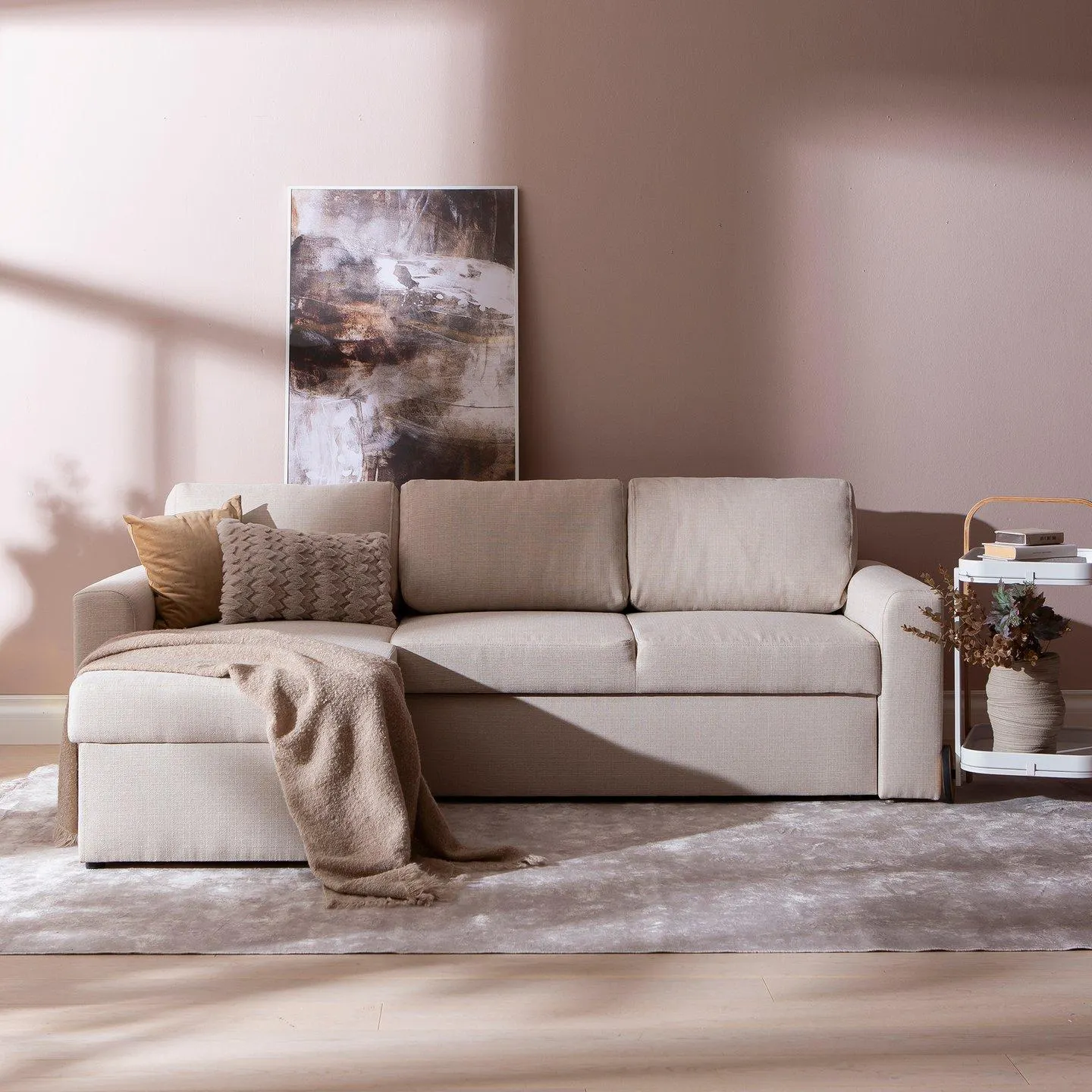 3-istuttava vuodedivaanisohva beige (ei sis. vuodevaatelaatikkoa)