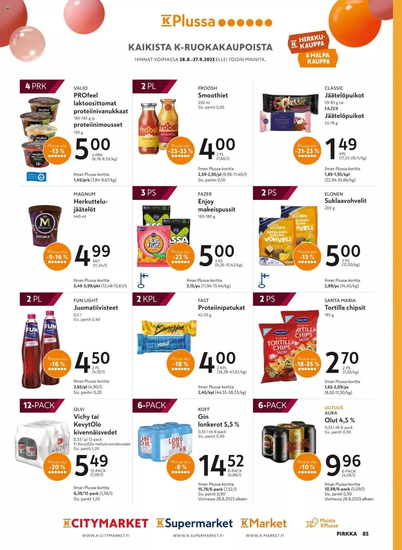 K-Market tarjoukset Pirkka 9/2023 voimassa alkaen 30. elokuuta - 3. lokakuuta 2023 - Tarjouslehti sivu 85