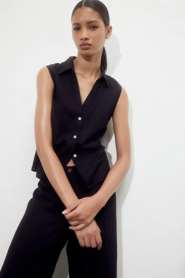 Sleeveless linen-blend shirt
