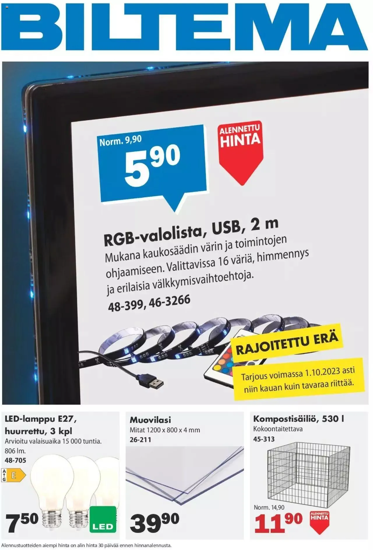 Biltema - Esite viikko 39/2023 voimassa alkaen 27. syyskuuta - 1. lokakuuta 2023 - Tarjouslehti sivu 1