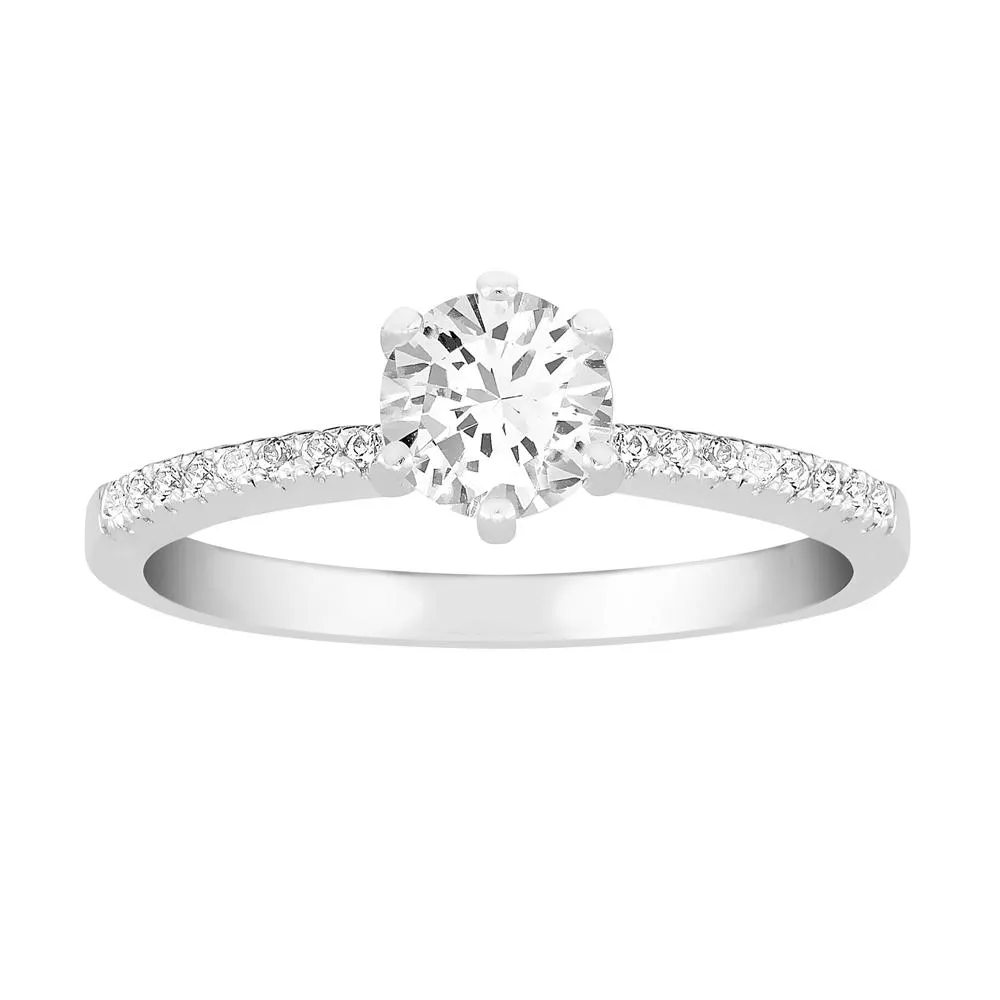 Hopeinen sormus, zirkonia, sivukivet