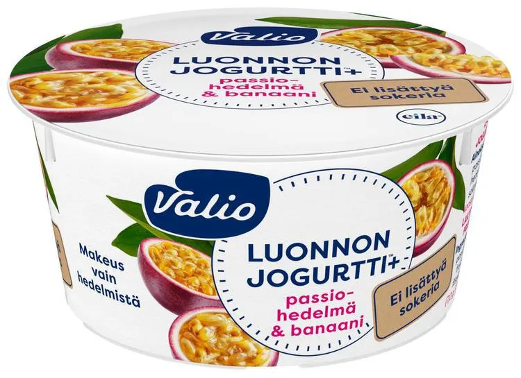 Valio Luonnonjogurtti+™ passiohedelmä & banaani 150 g ei lisättyä sokeria, laktoositon
