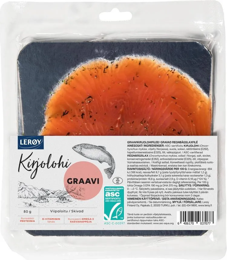 Lerøy graavi kirjolohifilee viipale ASC 80 g