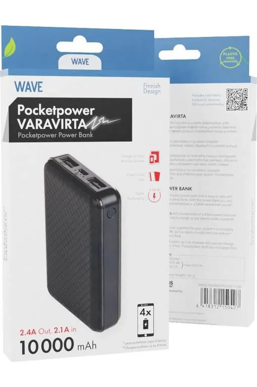 WAVE POCKETPOWER LISÄVIRTALATURI 10 000 mAh MUSTA