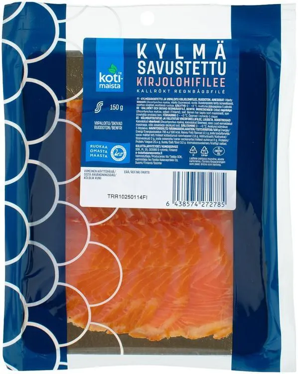 Kotimaista kylmäsavustettu kirjolohifilee viipaloitu 150 g