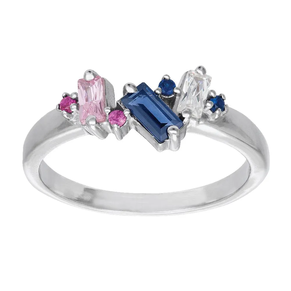 Hopeinen sormus, monivärizirkonit