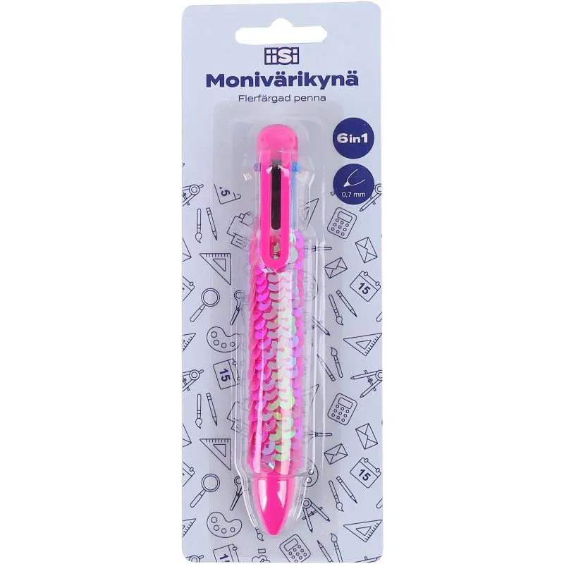 Monivärikynä Iisi 6 väriä paljettikoriste