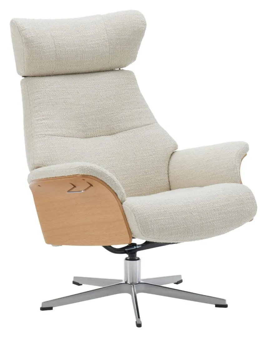 Conform AIR-lepotuoli Benson-kangas, Creme, alumiinijalka, runko lakattu tammi