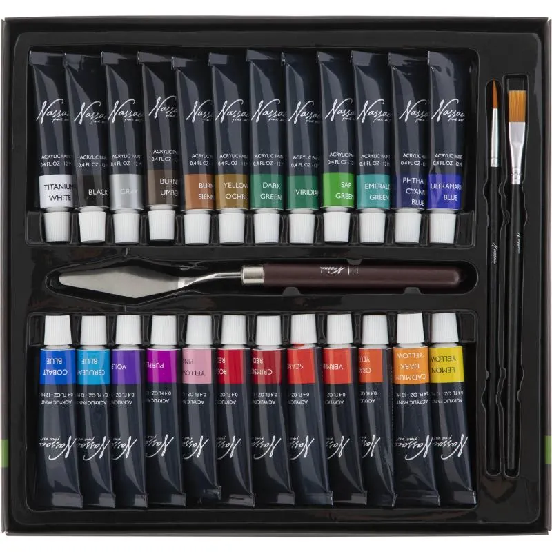 Akryylivärisetti Nassau Fine Art 24 x 12 ml + tarvikkeet