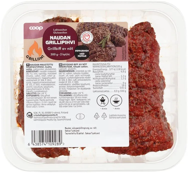 Coop Naudan grillipihvi pippurinen 300g