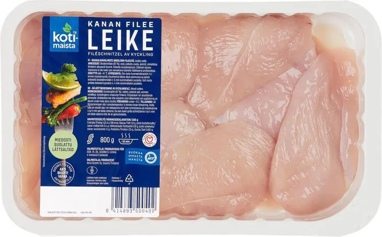 Kotimaista Miedosti Suolattu Kanan Fileeleike 800g