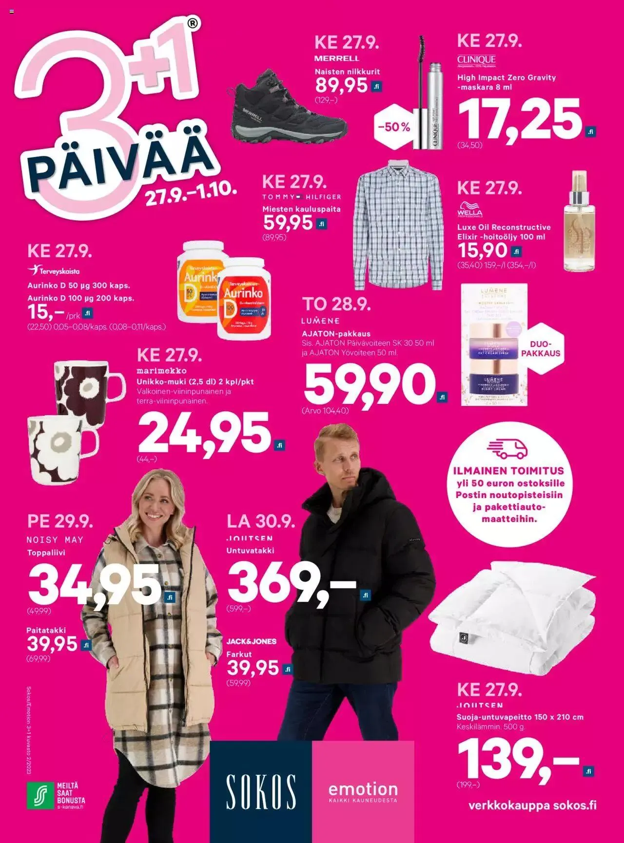 Sokos - Sokos 3+1 päivää kuvasto S2023 voimassa alkaen 30. elokuuta - 31. joulukuuta 2023 - Tarjouslehti sivu 1