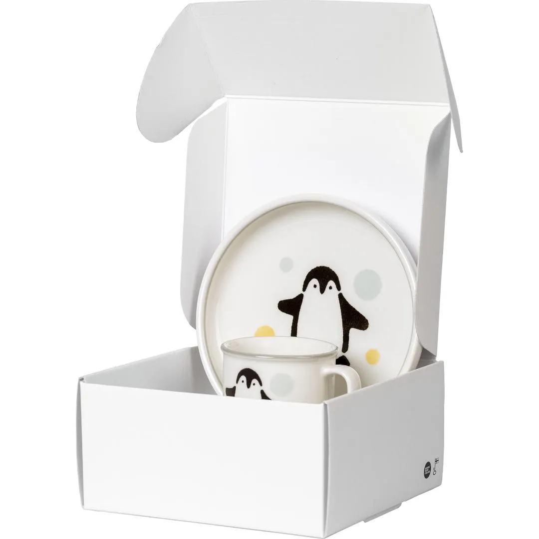 Pingviini Tableware Set Mug 0,2 l and Plate 18 cm