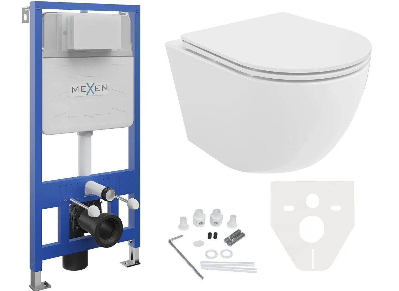 WC-setti Mexen 4in1 Fenix ​​​​Slim WC-istuimella Lena Rimless Slim Duroplast+, musta matta