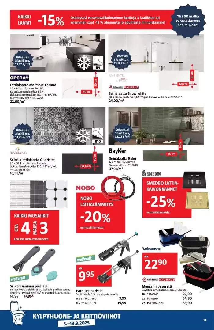 Bauhaus tarjoukset voimassa alkaen 6. maaliskuuta - 18. maaliskuuta 2025 - Tarjouslehti sivu 14