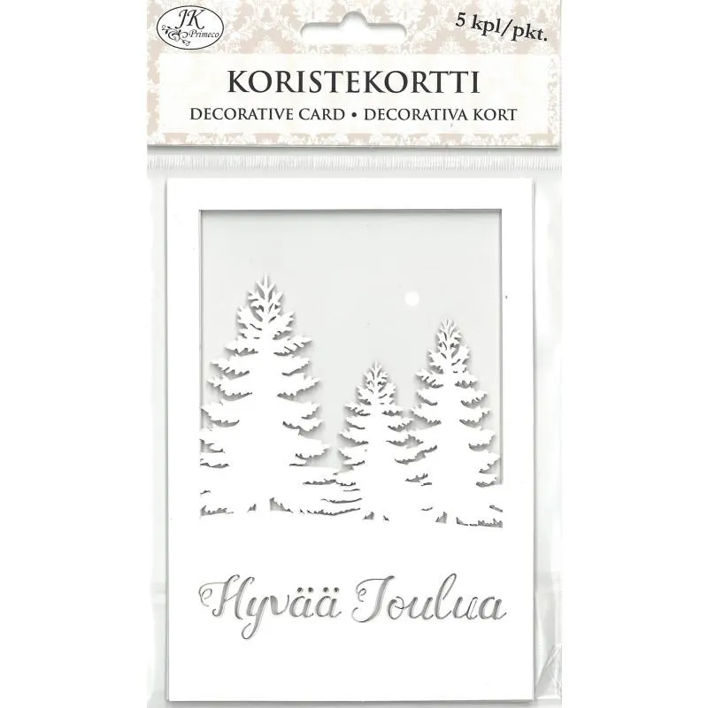 Koristekortti 5 kpl Maisema ja teksti valkoinen