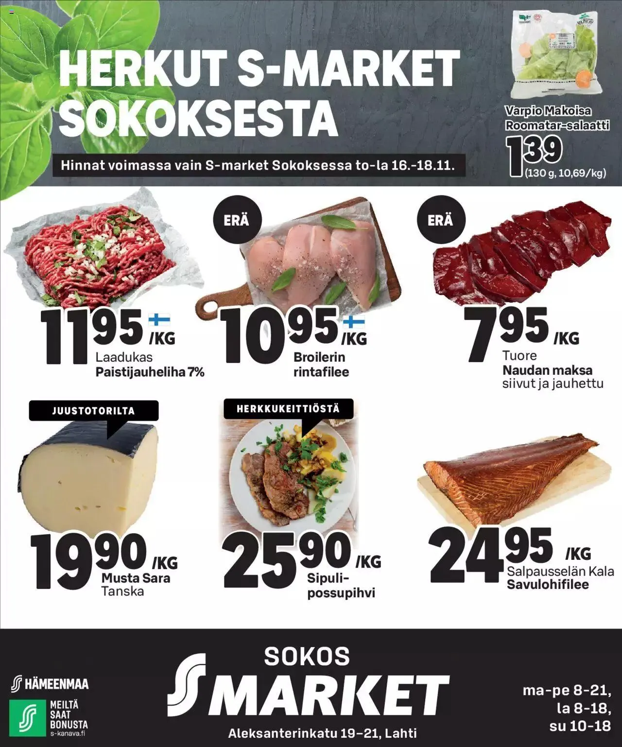 S-market Herkut S-market Sokoksesta voimassa alkaen 16. marraskuuta - 18. marraskuuta 2023 - Tarjouslehti sivu 1