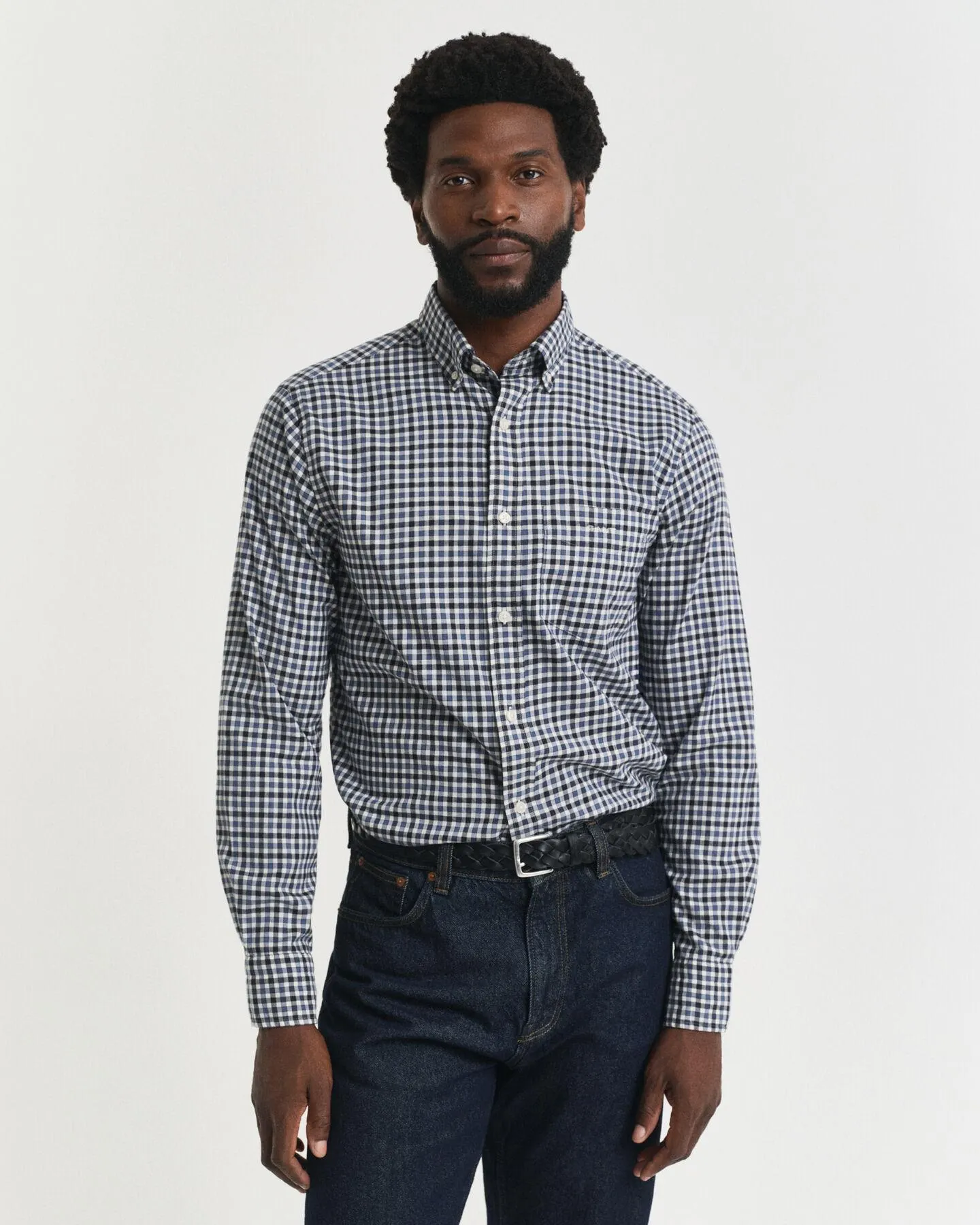 Regular fit ‑mitoitettu gingham-ruudullinen paita tvillikankaasta