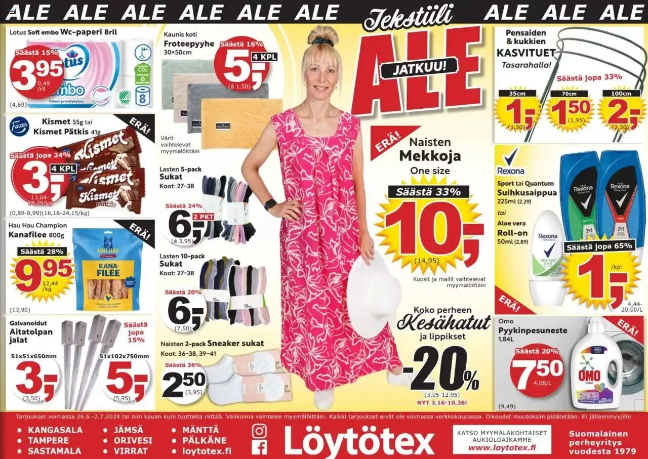 Löytötex tarjoukset voimassa alkaen 26. kesäkuuta - 2. heinäkuuta 2024 - Tarjouslehti sivu 1