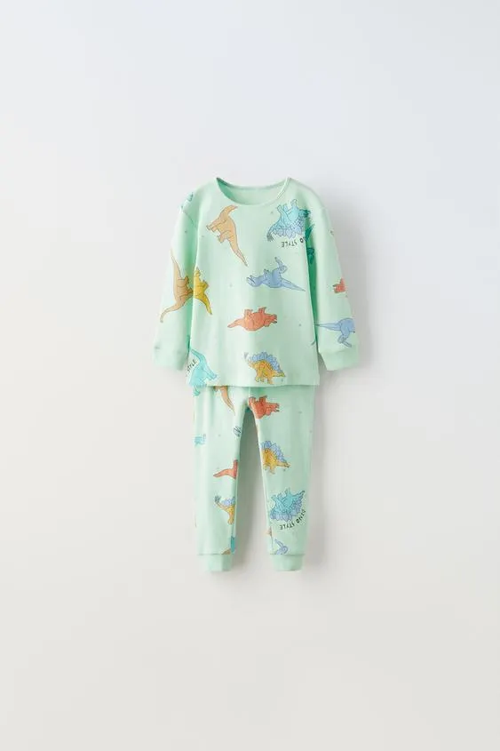 1-6 YEARS/ RIBBED DINO PYJAMAS
