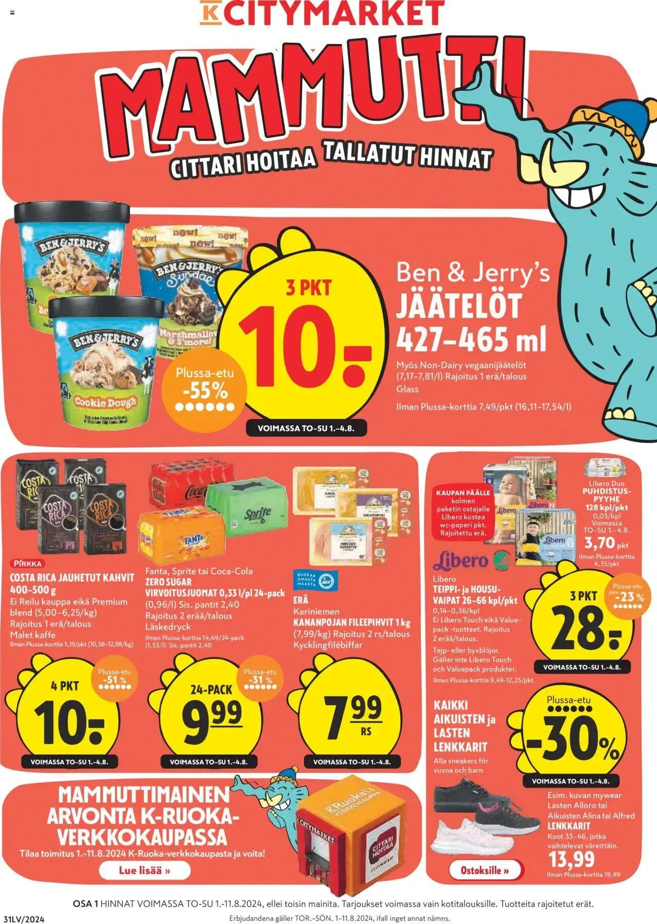 K-Citymarket tarjoukset voimassa alkaen 1. elokuuta - 11. elokuuta 2024 - Tarjouslehti sivu 1