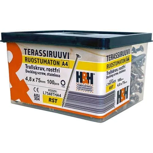 H&H terassiruuvi A4 TX20 4,8x75mm 100kpl