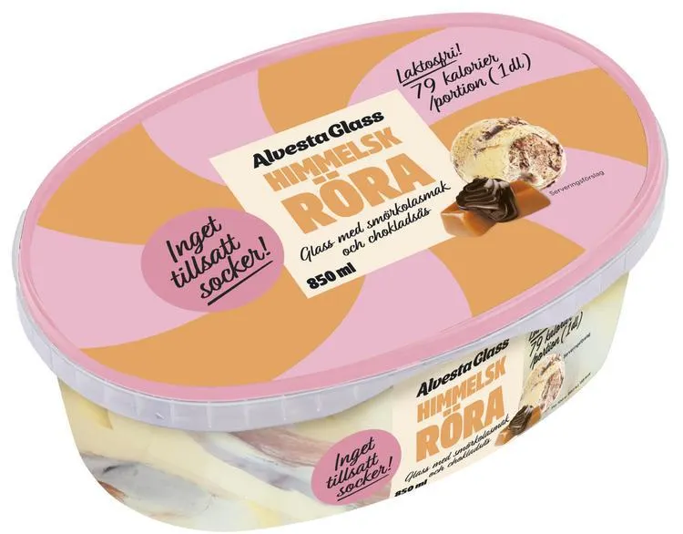 Alvesta Glass Himmelsk Röra Kermatoffeenmakuista jäätelöä ja suklaakastiketta, ilman lisättyä sokeria, laktoositon 850ml