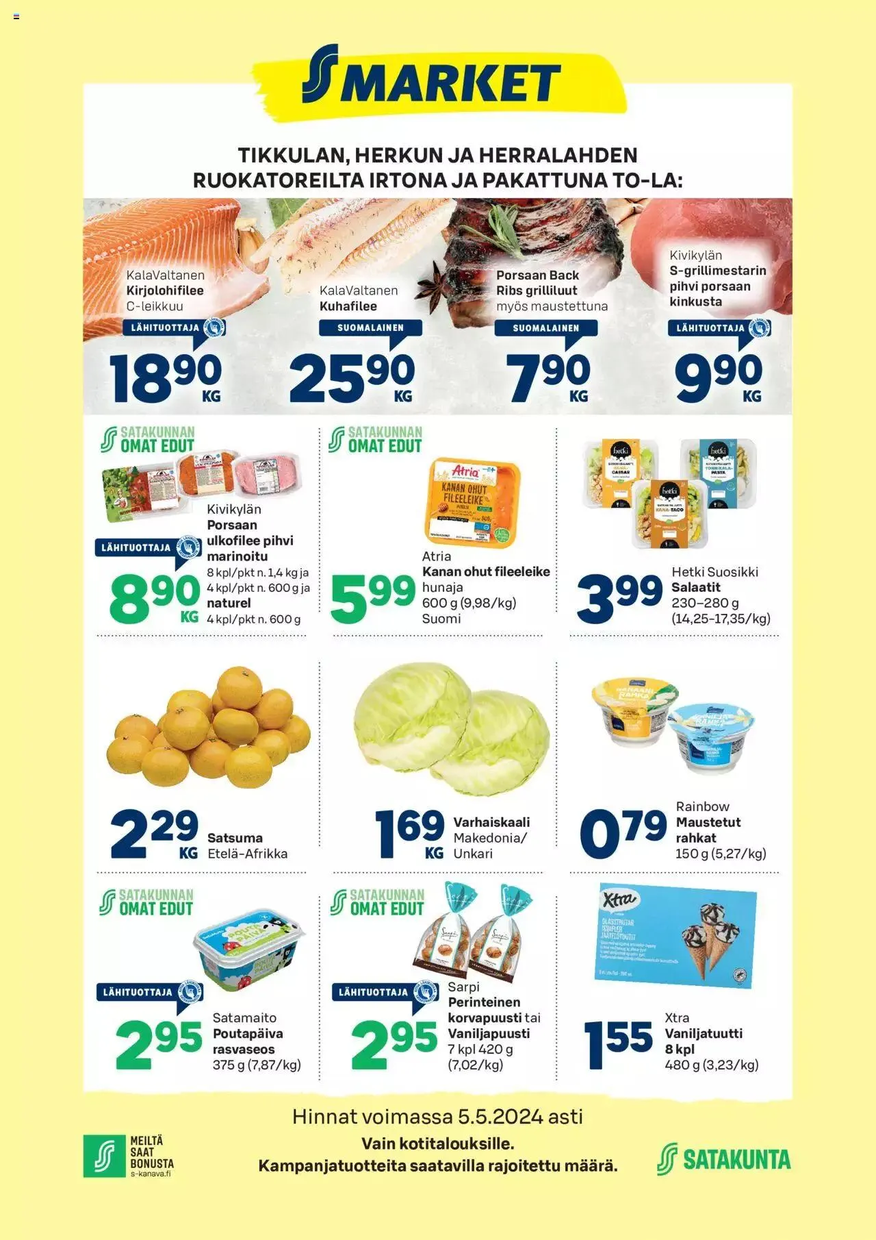 S-market tarjoukset voimassa alkaen 2. toukokuuta - 5. toukokuuta 2024 - Tarjouslehti sivu 1