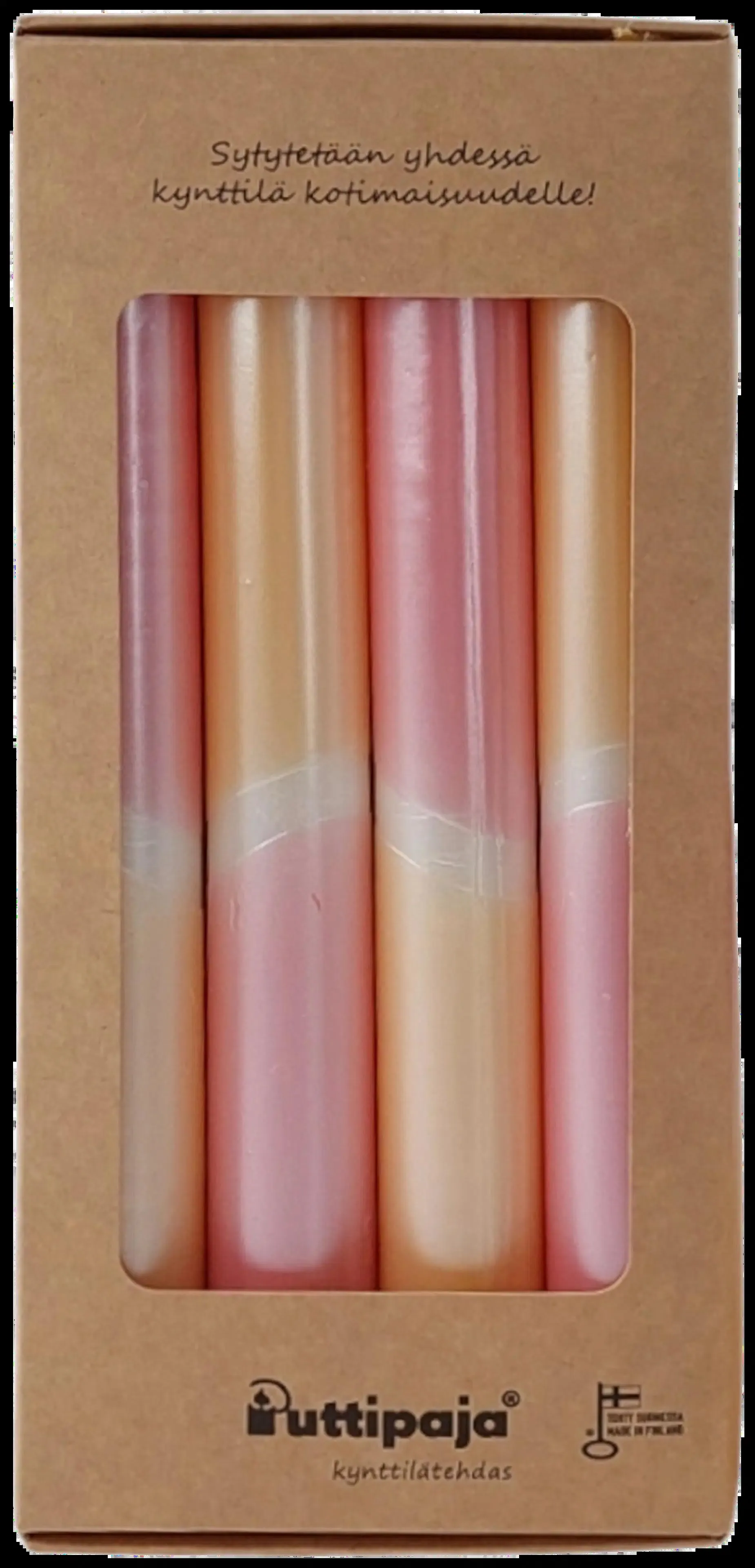 Puttipaja Kruunukynttilä raita raparperi-keltainen helmiäinen 4 kpl