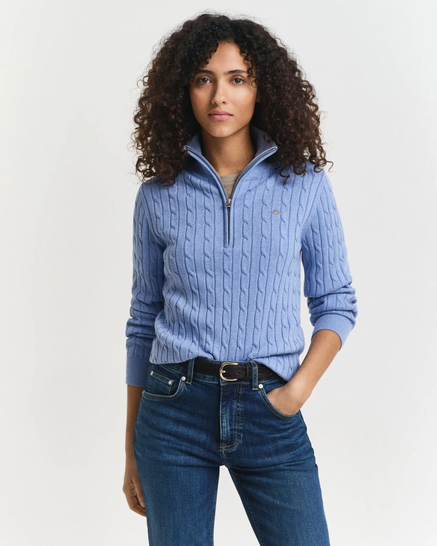 Joustopuuvillainen palmikkoneule, vetoketjukaulus