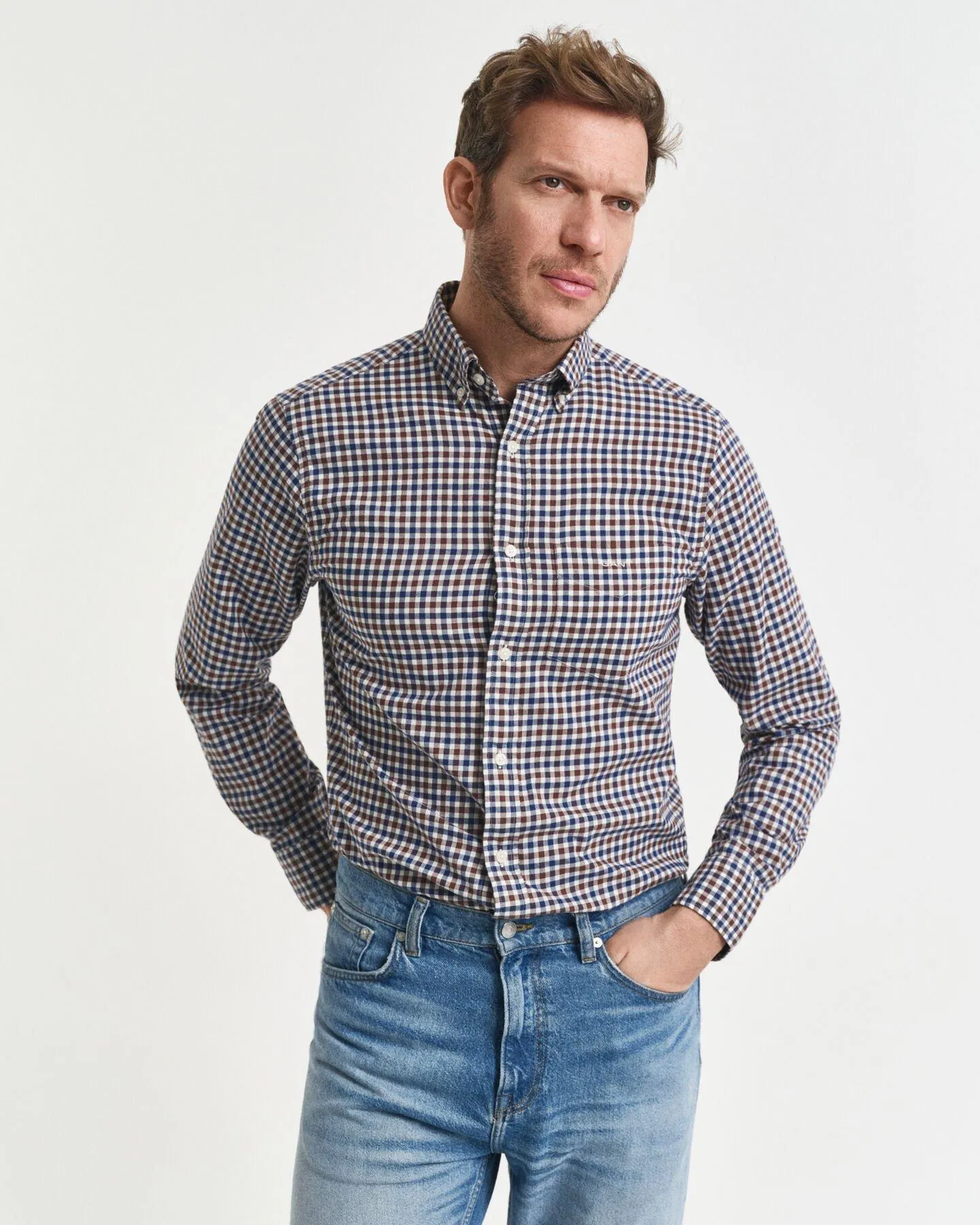 Regular fit ‑mitoitettu gingham-ruudullinen paita tvillikankaasta