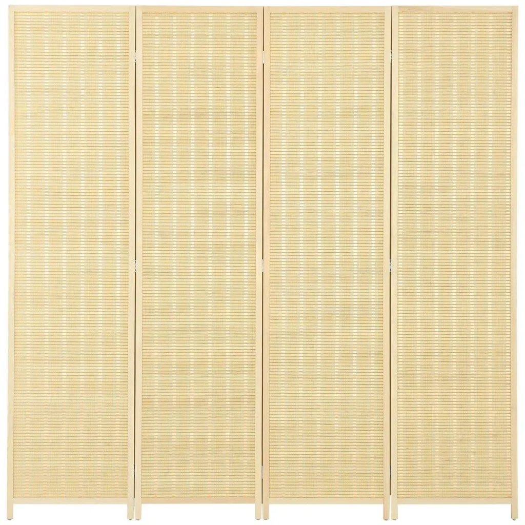 4-osainen tilanjakaja, 180 x 180 cm, taitettava sermi bambusta ja puuvillasta olohuoneeseen, makuuhuoneeseen, luonnonväri, Natūrali mediena
