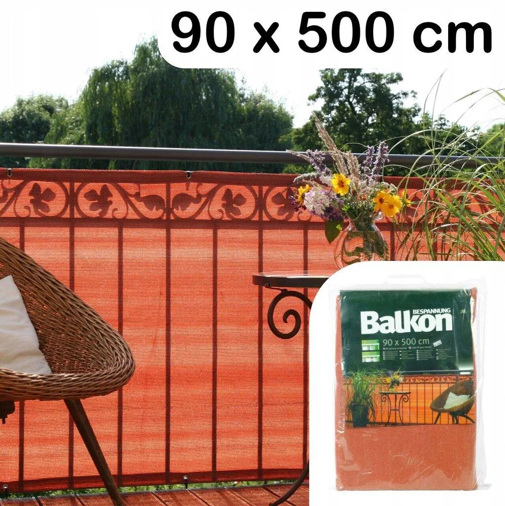 Videx Garden parvekkeen suoja Pe:stä, yksityisyys parvekkeella - 90 x 500 cm, terrakotan värinen