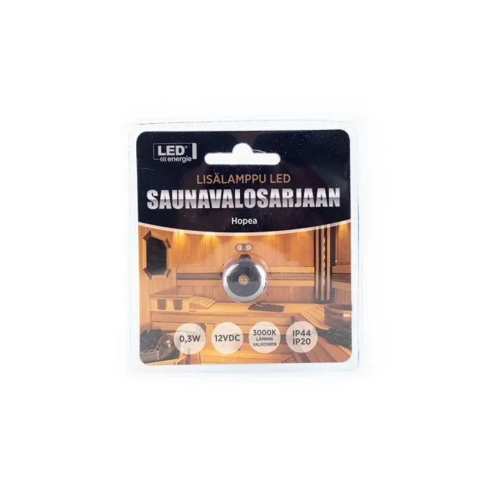 LED ENERGY LED SAUNAVALOSARJAN LISÄLAMPPU, 5M JOHTO, HOPEA (TEFLON)