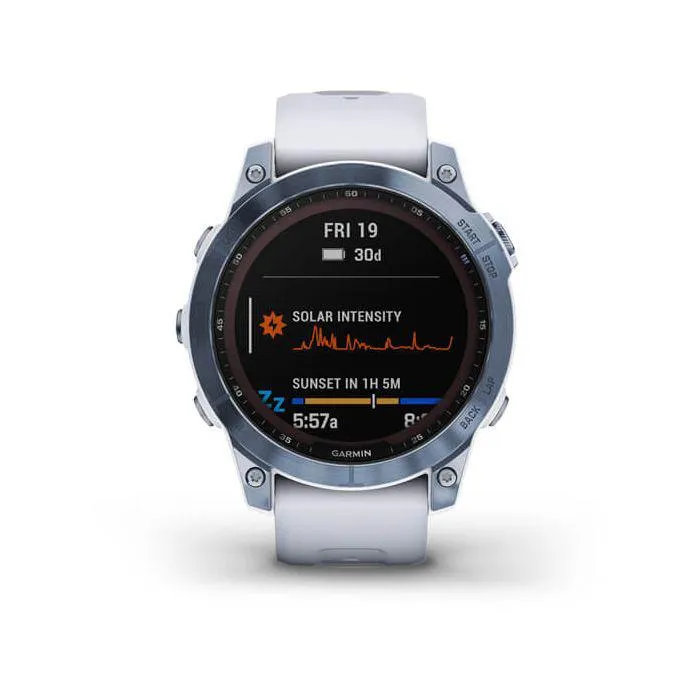 Garmin Fenix 7 Sapphire Solar vaaleansininen DLC-titaani ja vaaleanharmaa ranneke 010-02540-25