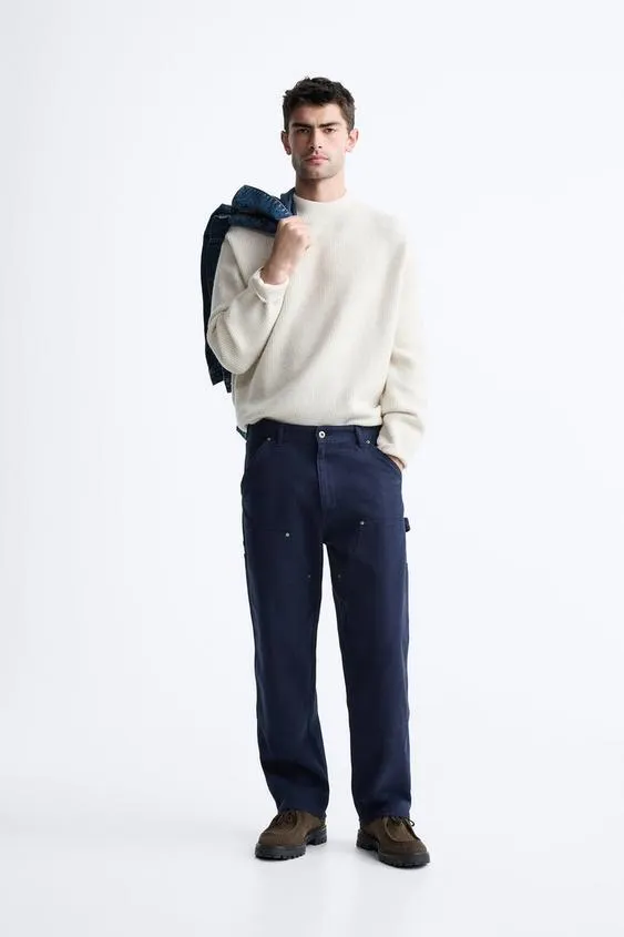 CHECK-TEXTURE WEAVE SWEATER