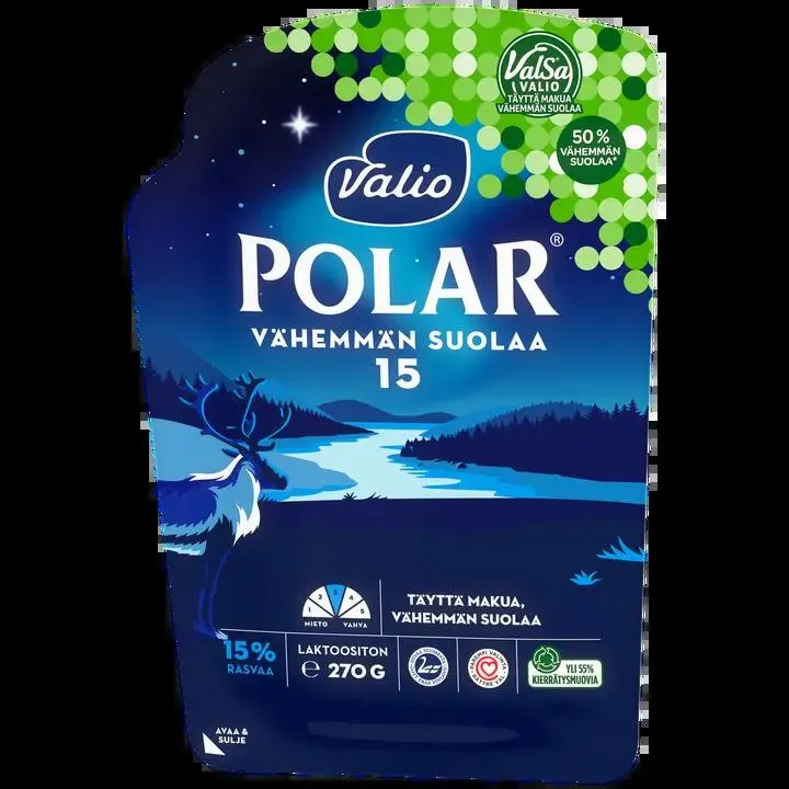 Valio Polar® Vähemmän suolaa 15 % e270 g viipale ValSa®
