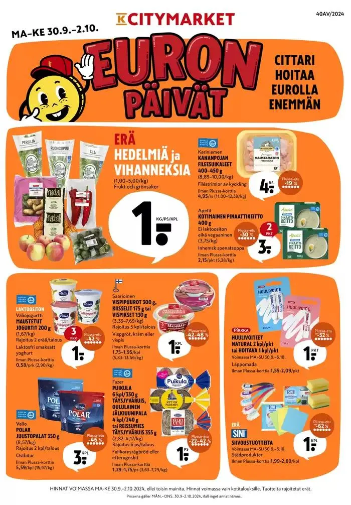 K-citymarket tarjoukset voimassa alkaen 30. syyskuuta - 14. lokakuuta 2024 - Tarjouslehti sivu 1