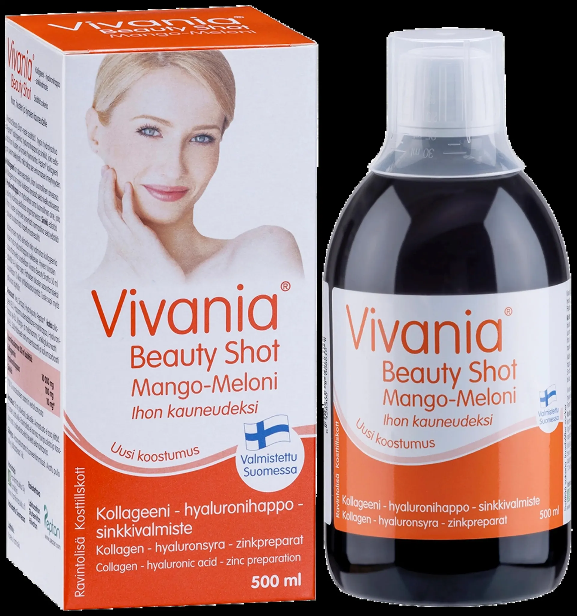 Vivania Beauty Shot Mango-Meloni Kollageeni-hyaluronihappo-sinkki 500 ml