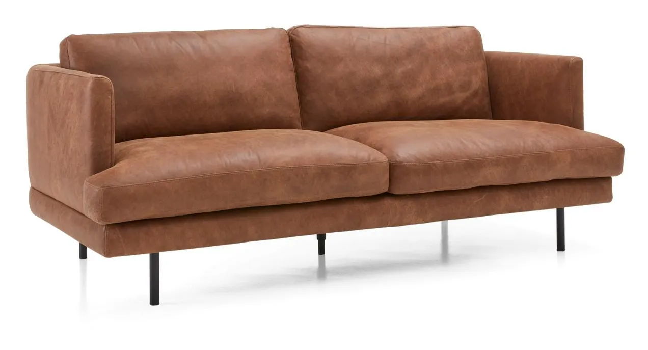 CLARA-sohva Foggia-nahka, väri Gognac. Jalat J-175, metalli.