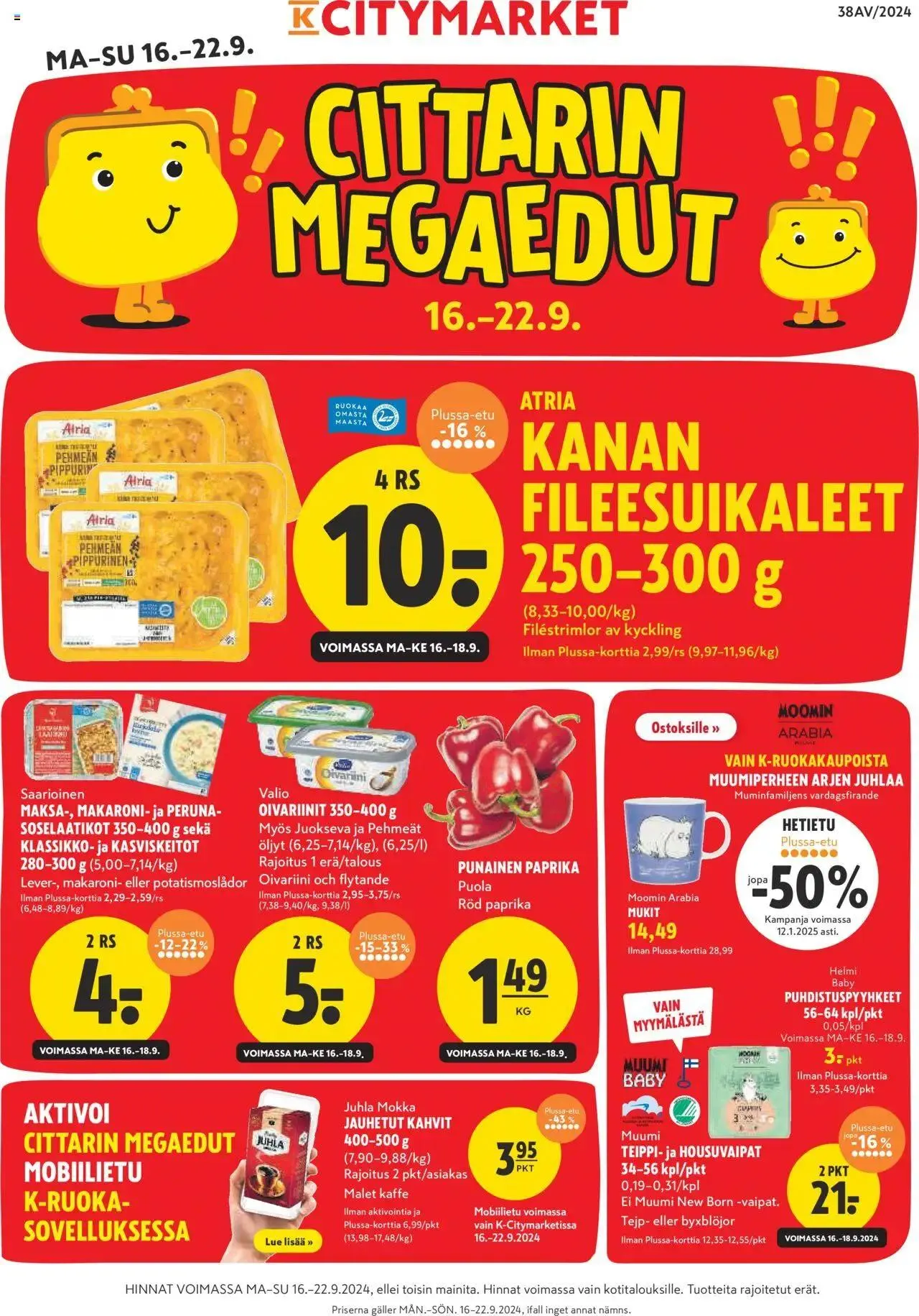K-Citymarket tarjoukset voimassa alkaen 16. syyskuuta - 22. syyskuuta 2024 - Tarjouslehti sivu 1