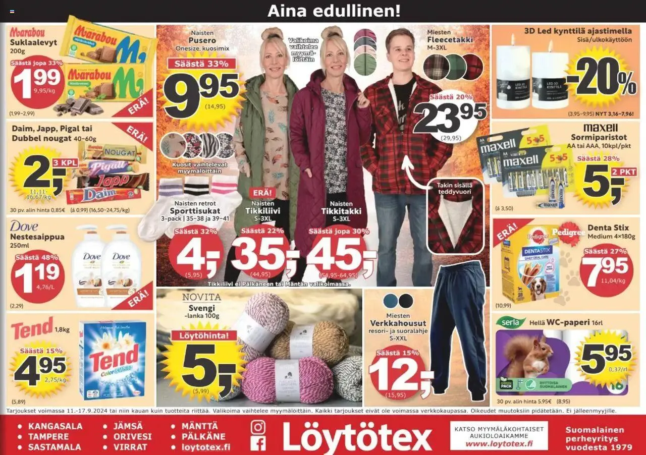 Löytötex tarjoukset voimassa alkaen 11. syyskuuta - 17. syyskuuta 2024 - Tarjouslehti sivu 1