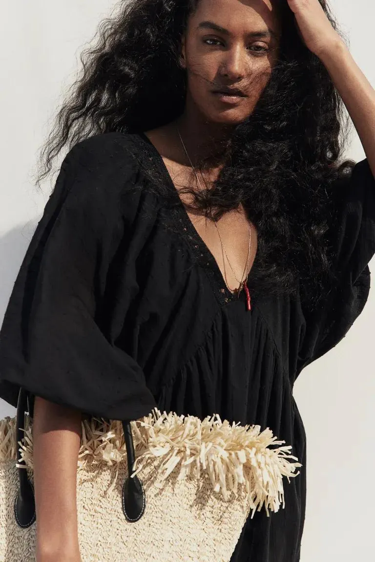 Balloon-sleeved cotton dress