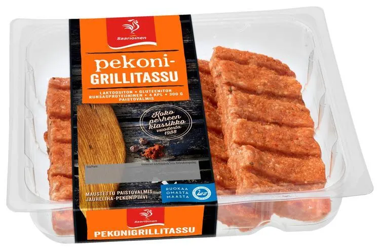 Saarioinen Pekonigrillitassu, maustettu jauheliha-pekonipihvi, kypsentämätön 4kpl 300g