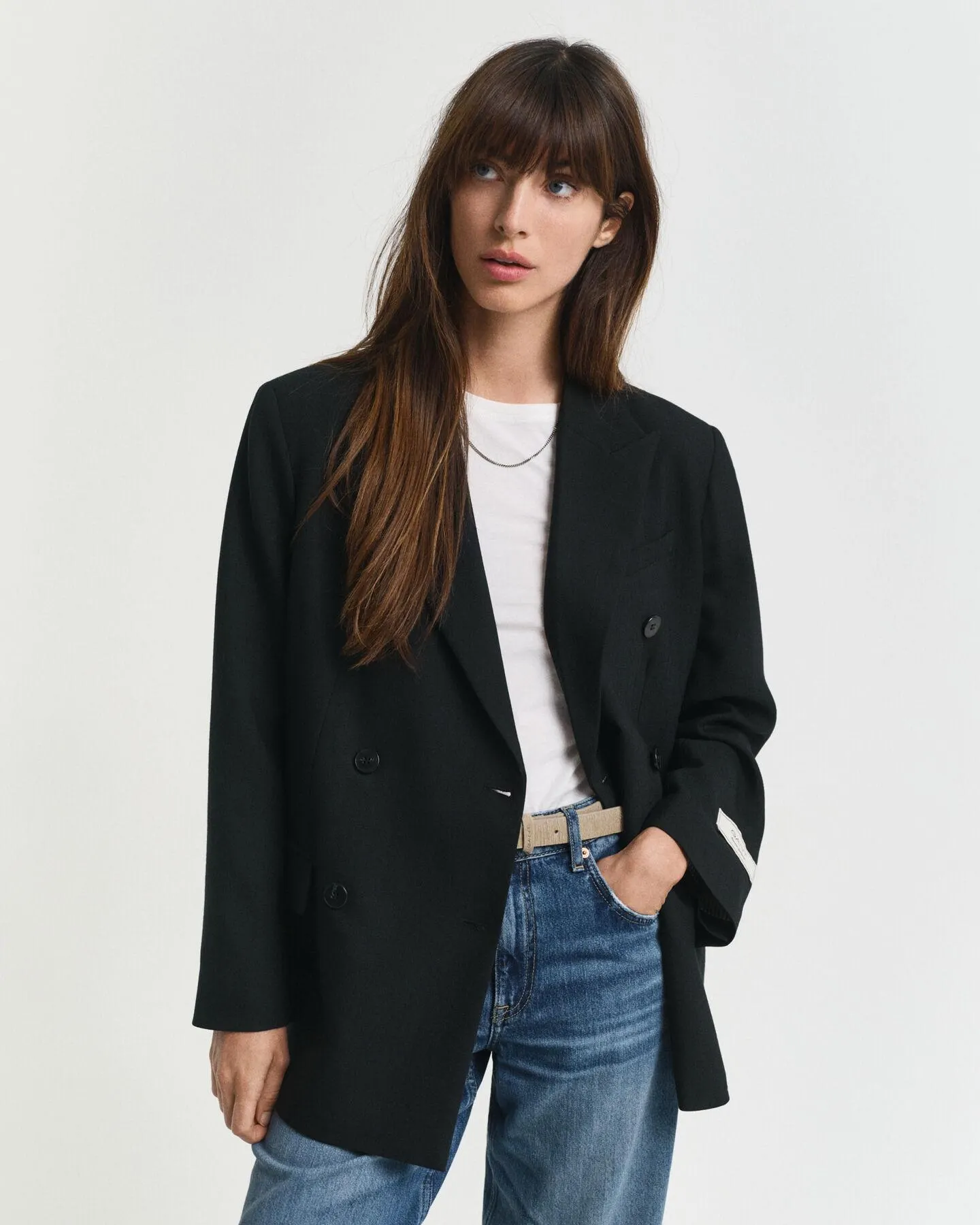 Relaxed fit ‑mitoitettu kaksirivinen Hopsack-villasekoitebleiseri