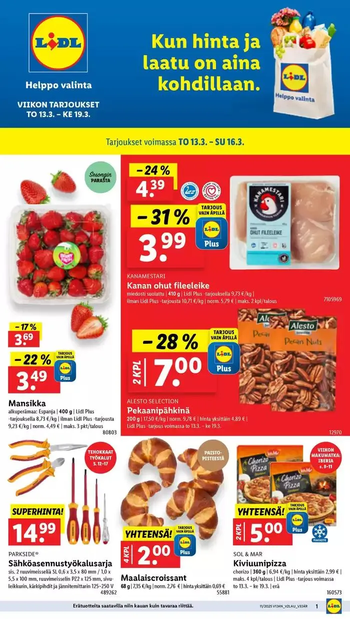 Lidl tarjoukset voimassa alkaen 10. maaliskuuta - 19. maaliskuuta 2025 - Tarjouslehti sivu 1