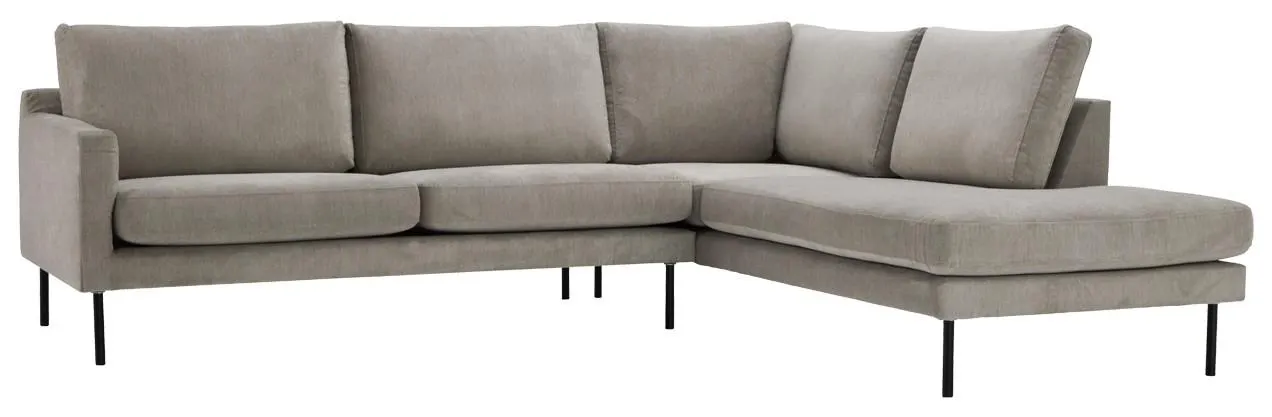 ROSA-avokulmasohva, oikea Orinoco-kangas, Beige, jalat musta metalli, oikeakätinen