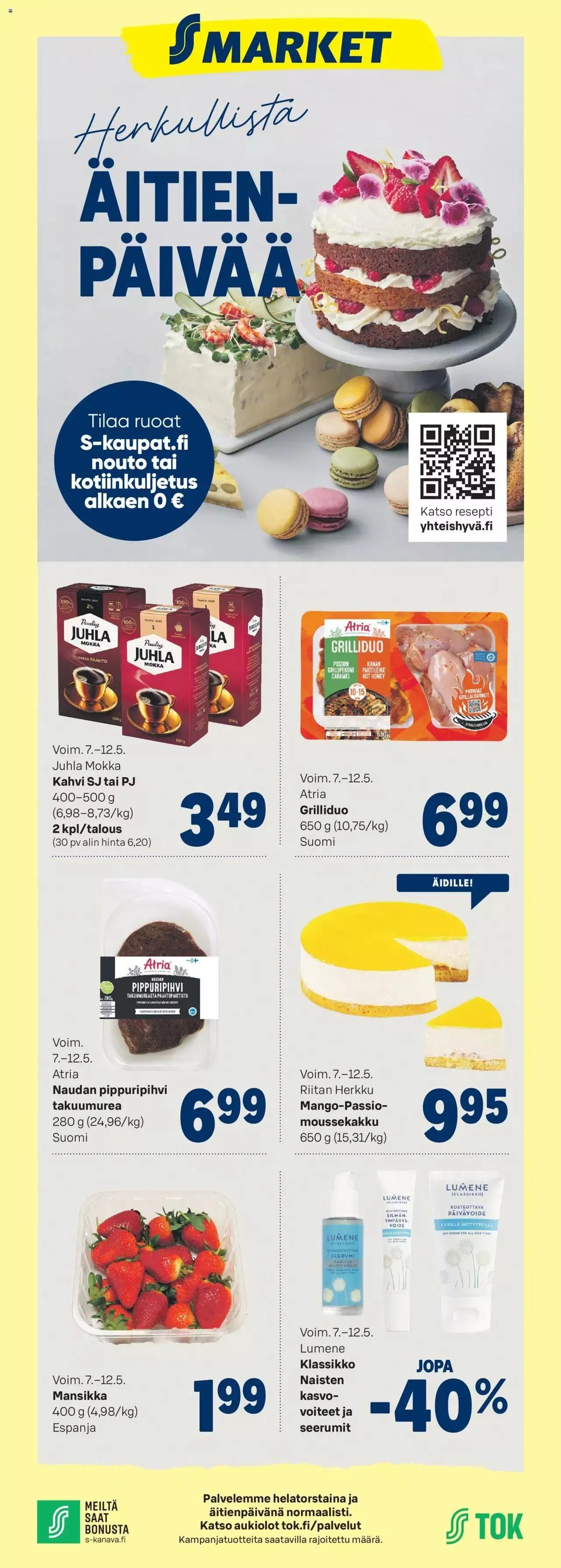 S-market tarjoukset voimassa alkaen 8. toukokuuta - 12. toukokuuta 2024 - Tarjouslehti sivu 1