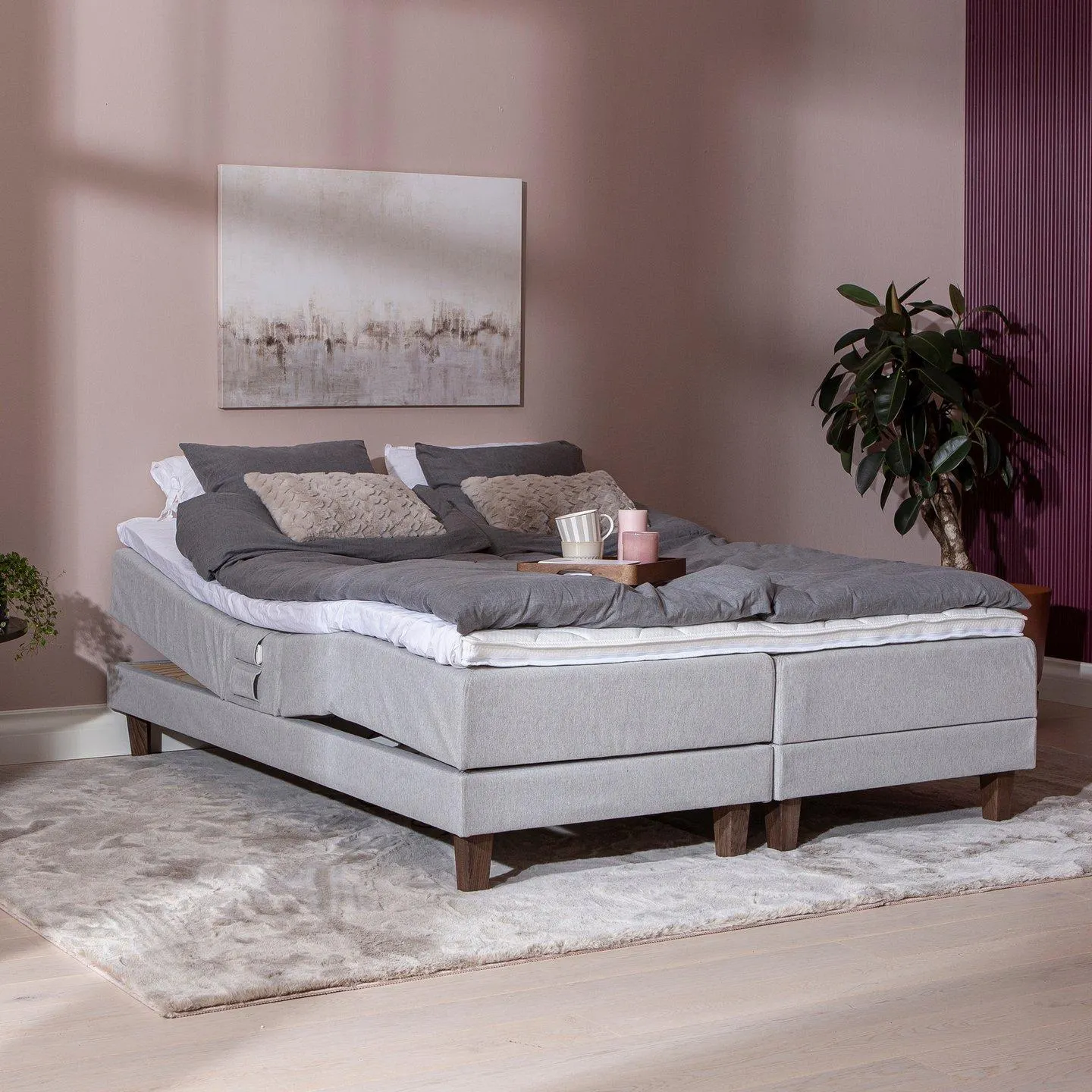 moottorijenkkisänky 160x200, Primo 84 vaaleanharmaa, petauspatjalla ja kännykkätaskuilla